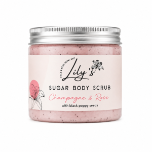 Sugar Body Scrub with Black Poppy Seeds Champagne and Rose Scented Jar